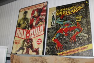 Two Marvel Hero prints, "Spiderman" and "Hulk"