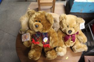 Two collectors teddy bears and a lion soft toy