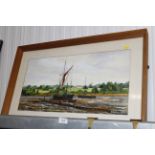 J Bingham, 1979 'Barge at Pin Mill' watercolour