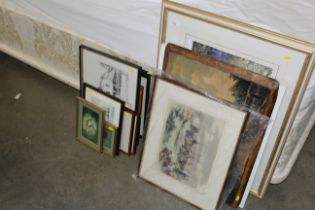 A collection of framed watercolours and prints