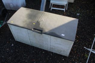 An outdoor plastic garden storage box