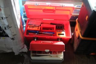 Two plastic tool boxes with contents of various to