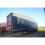 Montracon 39T 13.6m tri-axle step frame double deck curtain-side trailer. Registration C404760.