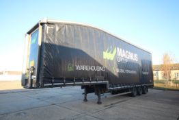 Montracon 39T 13.6m tri-axle step frame double deck curtain-side trailer. Registration C527332.