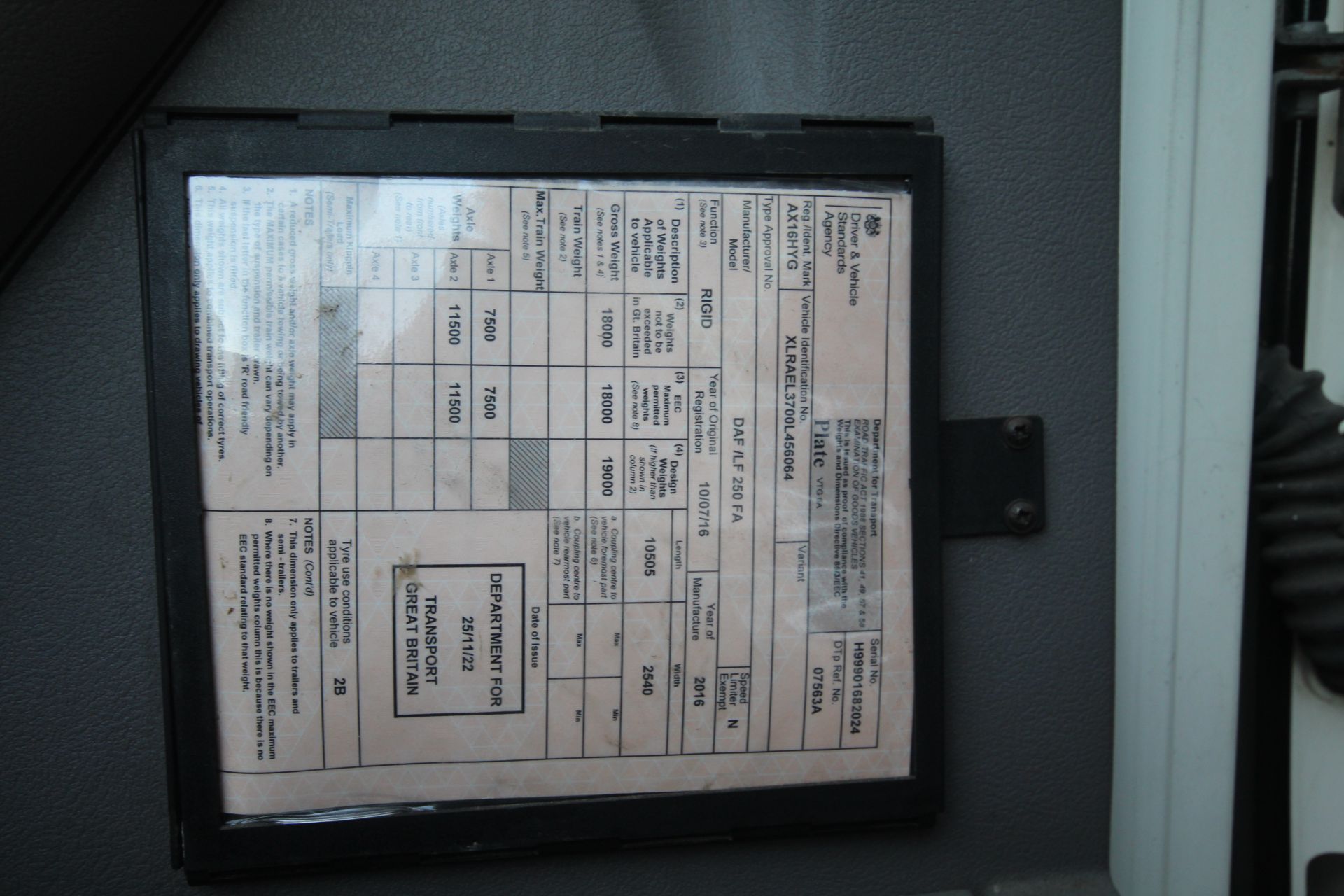 DAF LF 250 FA Euro 6 18T 4x2 auto rigid day cab. Registration AX16 HYG. Date of First registration - Image 92 of 93