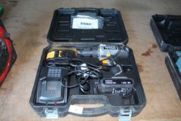 Titan 18v cordless drill, 2x batteries and charger in case. V CAMPSEA ASHE