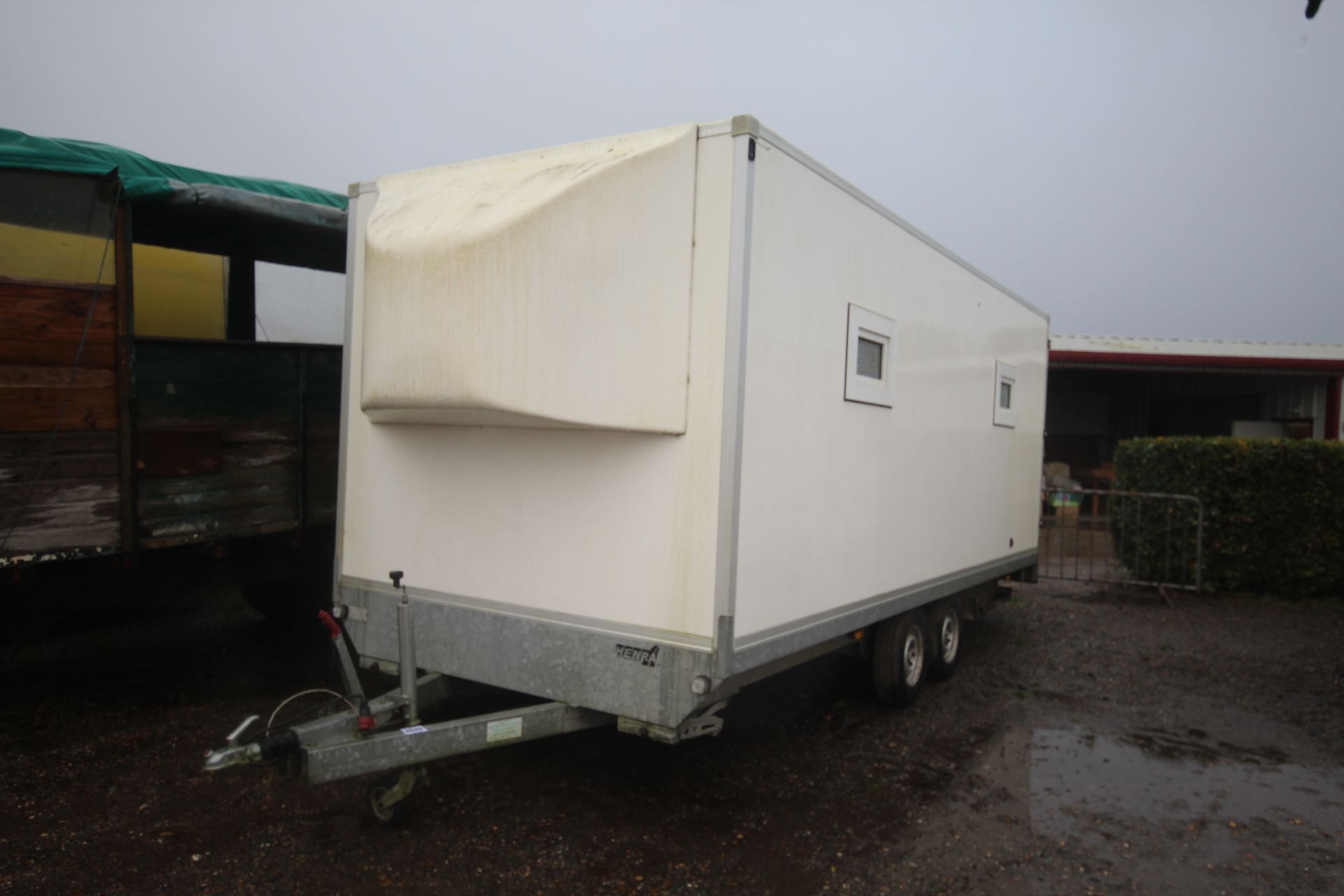 Henra 17ft 5in x 7ft 6in twin axle exhibition/ box trailer. With barn doors, side opening and