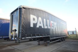 Montracon 13.6m tri-axle step frame double deck curtain-side trailer. Registration C442859. 2017.