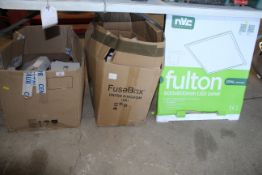 Large quantity of unused electric fittings including lights, wall boxes and LED panel etc. V CAMPSEA