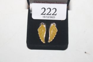 A pair of 925 silver and yellow stone set ear-rings