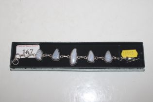 A 925 silver and blue agate set bracelet