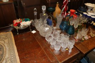 A pair of cut crystal decanters and various other