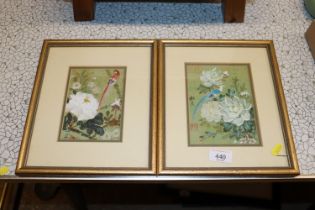 A pair of framed and glazed Oriental paintings of birds