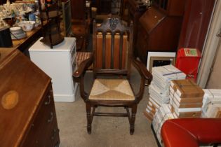 A set of eight slat back and rush seated chairs co