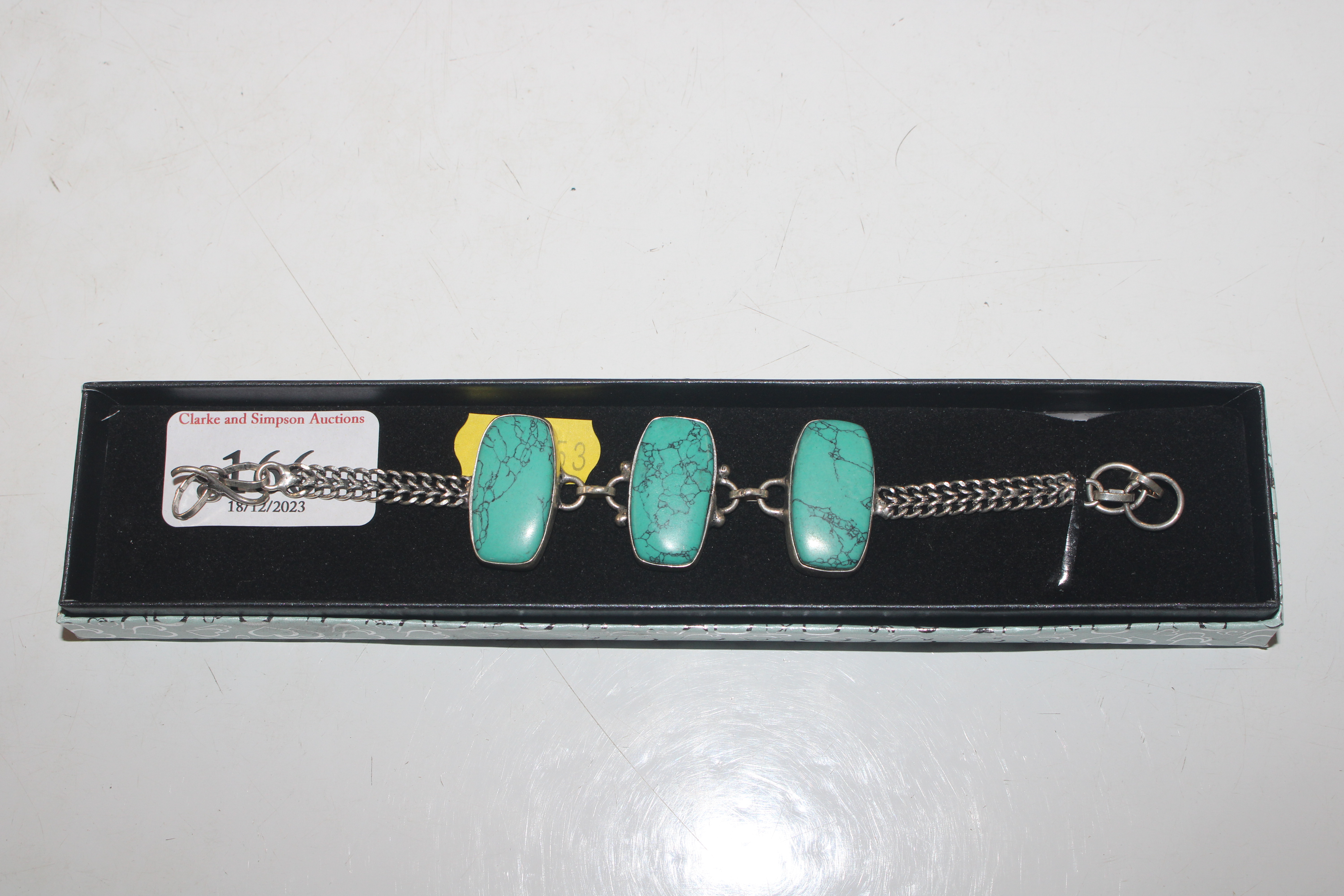 A 925 silver and turquoise set bracelet