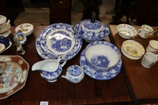 A quantity of Woods blue and white dinnerware