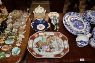 Two Oriental figures AF; a Spode blue and white st