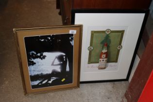 A framed and glazed brandy advertising print and a