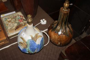 A Bernard Rooke table lamp decorated butterflies and one other Studio pottery lamp