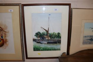 Ken Curtis, watercolour study "Barge at Snape Malt