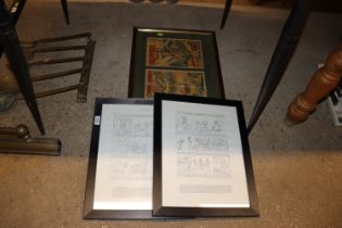 Three framed and glazed cartoon/comics