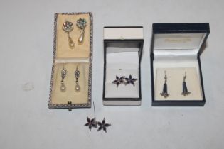 A pair of cuff-links and three pairs of ear-rings