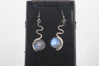 A pair of Sterling silver and moonstone drop ear-r
