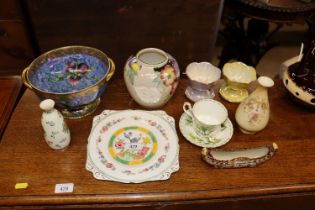 A Maling pedestal bowl; a Maling floral decorated vase and a pair of Maling lustre sundae bowls; a