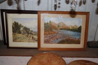 An Aberdeen landscape study dated 1969 and three framed prints "The Favourite Pets", "Country