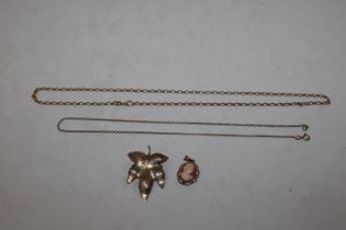 A 9ct gold leaf shaped brooch; a 9ct gold belcher