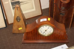 An Edwardian inlaid mantel timepiece and a metrono