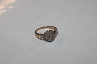 A 9ct gold diamond cluster ring, total diamond wei