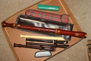 A box of assorted recorders (to include one tenor)