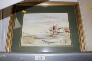 R A Rosen, watercolour study depicting a Norfolk c