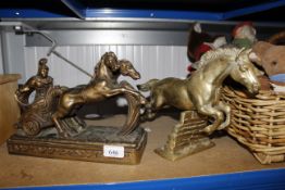 A brass horse jumping ornament and a gilt metal ch