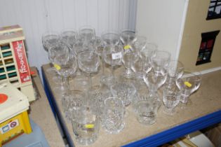 A collection of various table glassware to include eleven rummers, twelve hock glasses etc.