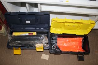 Two plastic tool boxes and contents of various too