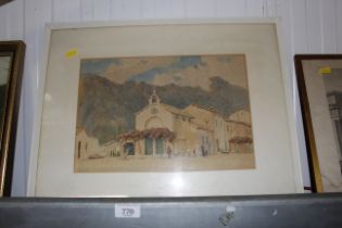 Initialled F.E.H., watercolour study of a Continen