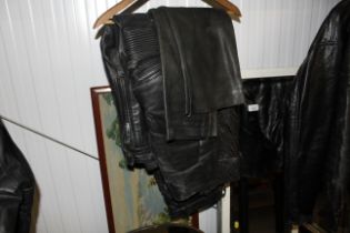 Two pairs of leather motorcycle trousers