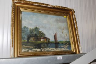 An oil painting depicting a Norfolk Broadland scen