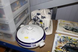 A Victorian pottery cheese dish and a blue and gil