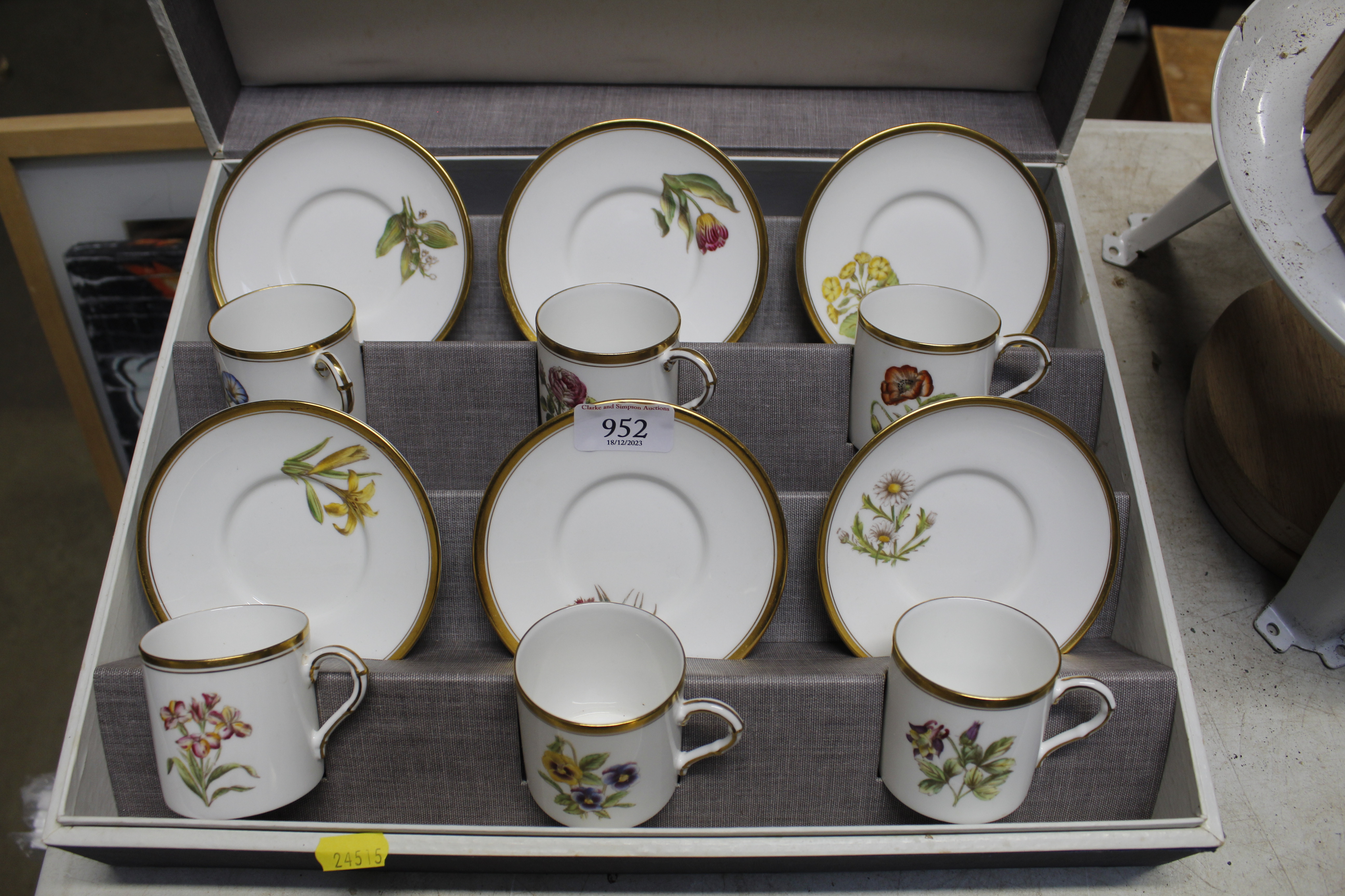 A cased set of Royal Worcester "Wallflower" patter - Image 2 of 2