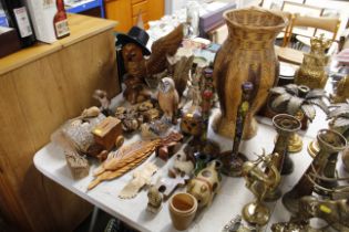 A quantity of various wooden ware including owl or