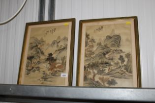 A pair of Oriental watercolours with inscriptions