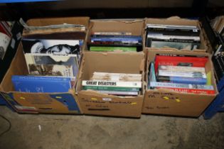 Three boxes of miscellaneous books including railw