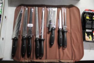 A nine piece Waltmann und Sohn knife set in carry