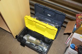 Two plastic tool boxes and contents of various too