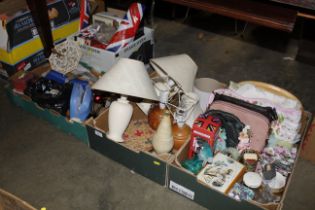 Four boxes of miscellaneous items including table