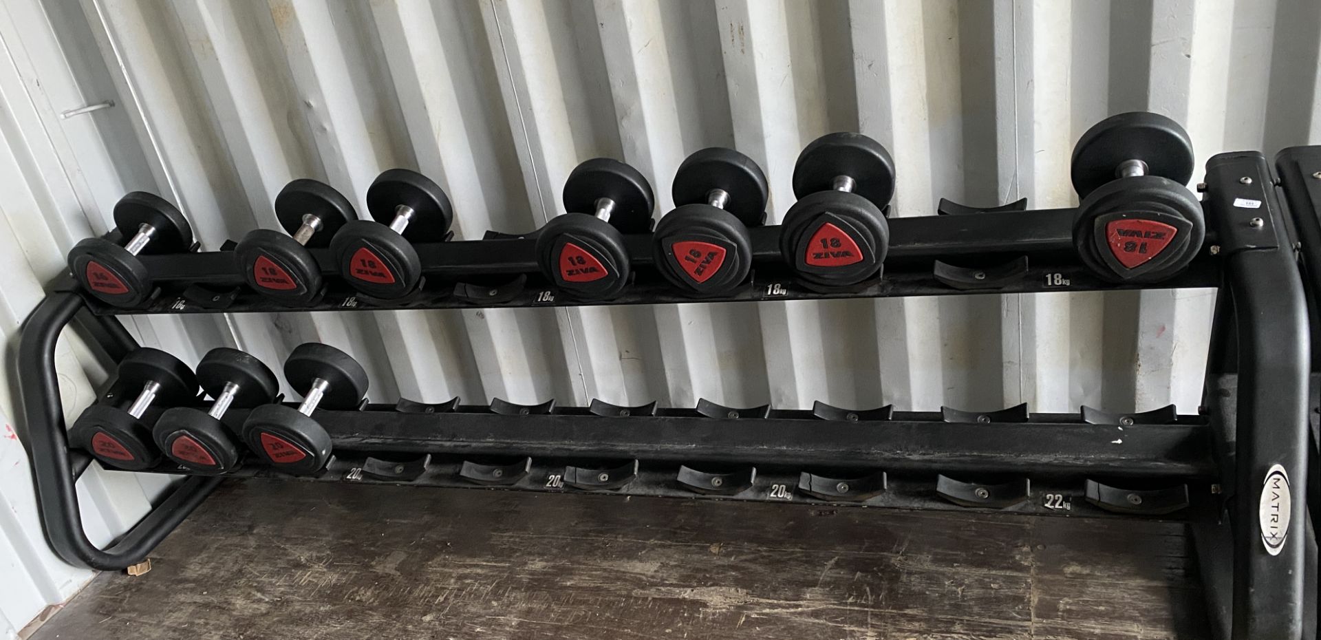 Matrix Dumbbell rack complete with 10 x Ziva Dumbbells - 1 x 16kg, 6 x18kg,