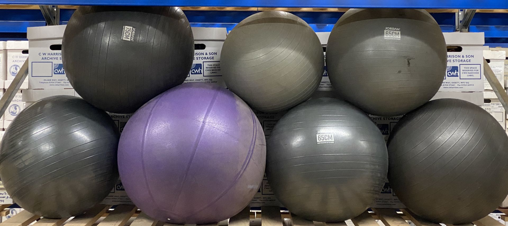 7 x assorted exercise balls - Jordan 65cm and 75cm etc